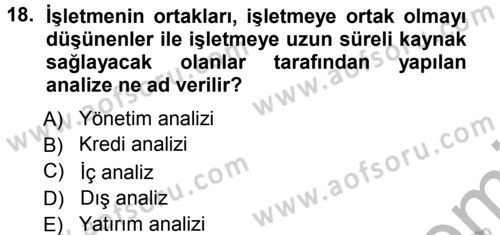 Finansal Yönetim 1 Dersi 2012 - 2013 Yılı (Vize) Ara Sınav Soruları 18. Soru