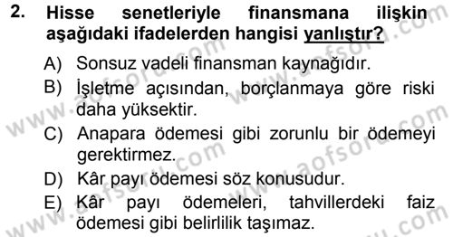Finansal Yönetim 1 Dersi 2012 - 2013 Yılı (Vize) Ara Sınav Soruları 2. Soru