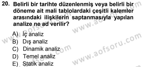 Finansal Yönetim 1 Dersi 2012 - 2013 Yılı (Vize) Ara Sınav Soruları 20. Soru