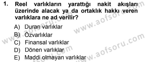 Finansal Yönetim 1 Dersi 2012 - 2013 Yılı (Final) Dönem Sonu Sınav Soruları 1. Soru