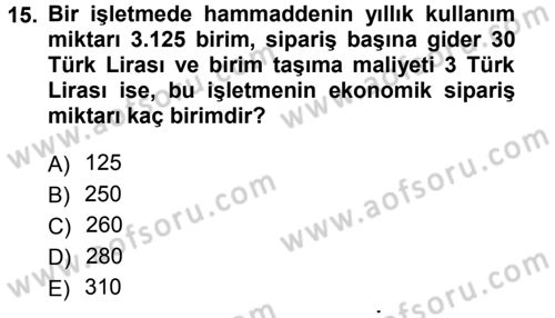 Finansal Yönetim 1 Dersi 2012 - 2013 Yılı (Final) Dönem Sonu Sınav Soruları 15. Soru
