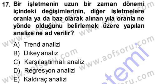 Finansal Yönetim 1 Dersi 2013 - 2014 Yılı (Vize) Ara Sınav Soruları 17. Soru