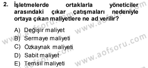 Finansal Yönetim 1 Dersi 2013 - 2014 Yılı (Vize) Ara Sınav Soruları 2. Soru