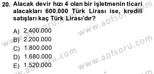 Finansal Yönetim 1 Dersi 2013 - 2014 Yılı (Vize) Ara Sınav Soruları 20. Soru
