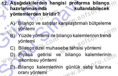 Finansal Yönetim 1 Dersi 2013 - 2014 Yılı (Final) Dönem Sonu Sınavı 12. Soru