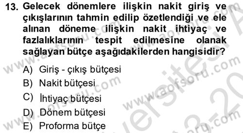 Finansal Yönetim 1 Dersi 2013 - 2014 Yılı Tek Ders Sınav Soruları 13. Soru