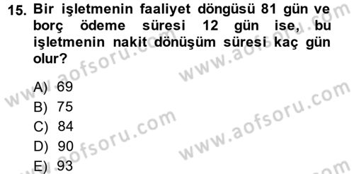 Finansal Yönetim 1 Dersi 2013 - 2014 Yılı Tek Ders Sınav Soruları 15. Soru