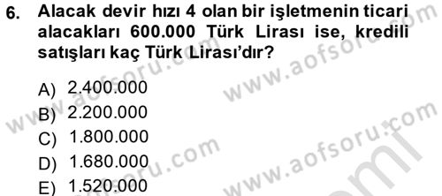 Finansal Yönetim 1 Dersi 2013 - 2014 Yılı Tek Ders Sınav Soruları 6. Soru