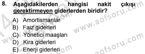 Finansal Yönetim 1 Dersi 2013 - 2014 Yılı Tek Ders Sınav Soruları 8. Soru