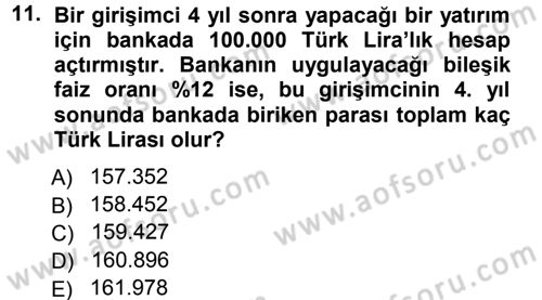 Finansal Yönetim 1 Dersi 2014 - 2015 Yılı (Vize) Ara Sınav Soruları 11. Soru