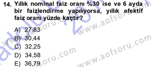 Finansal Yönetim 1 Dersi 2014 - 2015 Yılı (Vize) Ara Sınav Soruları 14. Soru