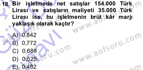Finansal Yönetim 1 Dersi 2014 - 2015 Yılı (Vize) Ara Sınav Soruları 18. Soru