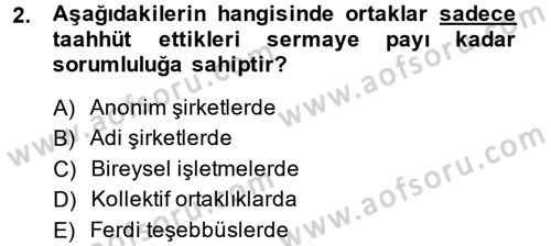 Finansal Yönetim 1 Dersi 2014 - 2015 Yılı (Vize) Ara Sınav Soruları 2. Soru