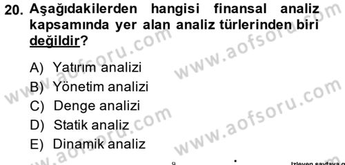 Finansal Yönetim 1 Dersi 2014 - 2015 Yılı (Vize) Ara Sınav Soruları 20. Soru
