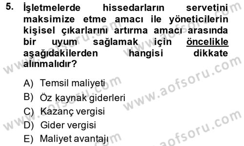 Finansal Yönetim 1 Dersi 2014 - 2015 Yılı (Vize) Ara Sınav Soruları 5. Soru