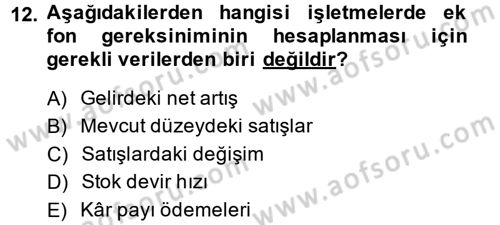 Finansal Yönetim 1 Dersi 2014 - 2015 Yılı (Final) Dönem Sonu Sınav Soruları 12. Soru