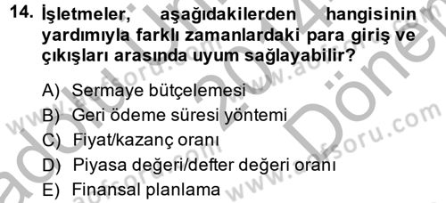 Finansal Yönetim 1 Dersi 2014 - 2015 Yılı (Final) Dönem Sonu Sınav Soruları 14. Soru
