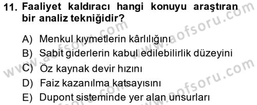 Finansal Yönetim 1 Dersi 2014 - 2015 Yılı Tek Ders Sınav Soruları 11. Soru