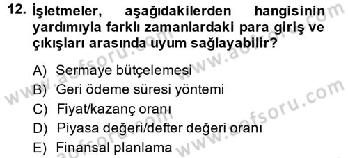 Finansal Yönetim 1 Dersi 2014 - 2015 Yılı Tek Ders Sınav Soruları 12. Soru