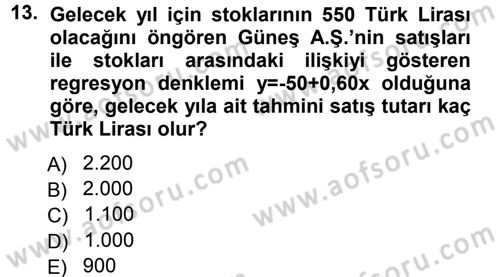 Finansal Yönetim 1 Dersi 2014 - 2015 Yılı Tek Ders Sınav Soruları 13. Soru