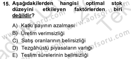 Finansal Yönetim 1 Dersi 2014 - 2015 Yılı Tek Ders Sınav Soruları 15. Soru