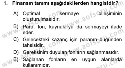 Finansal Yönetim 1 Dersi 2015 - 2016 Yılı (Vize) Ara Sınav Soruları 1. Soru