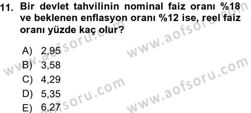 Finansal Yönetim 1 Dersi 2015 - 2016 Yılı (Vize) Ara Sınav Soruları 11. Soru