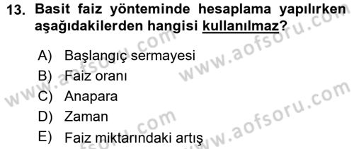 Finansal Yönetim 1 Dersi 2015 - 2016 Yılı (Vize) Ara Sınav Soruları 13. Soru