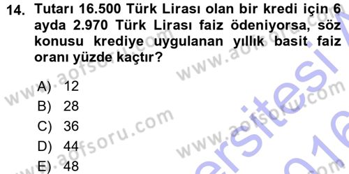 Finansal Yönetim 1 Dersi 2015 - 2016 Yılı (Vize) Ara Sınav Soruları 14. Soru