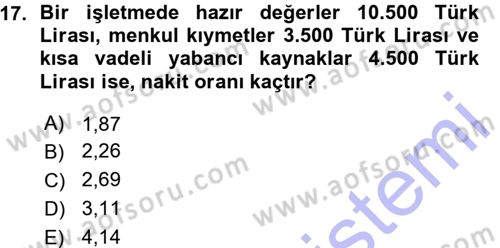 Finansal Yönetim 1 Dersi 2015 - 2016 Yılı (Vize) Ara Sınav Soruları 17. Soru