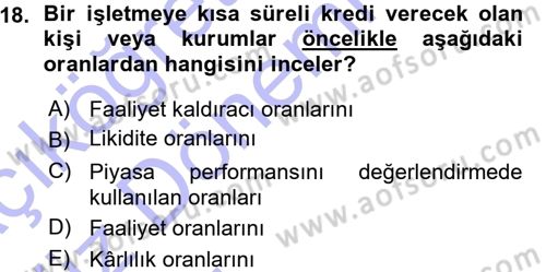 Finansal Yönetim 1 Dersi 2015 - 2016 Yılı (Vize) Ara Sınav Soruları 18. Soru