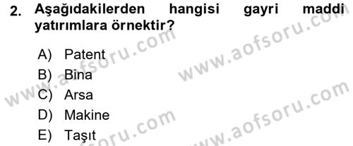 Finansal Yönetim 1 Dersi 2015 - 2016 Yılı (Vize) Ara Sınav Soruları 2. Soru