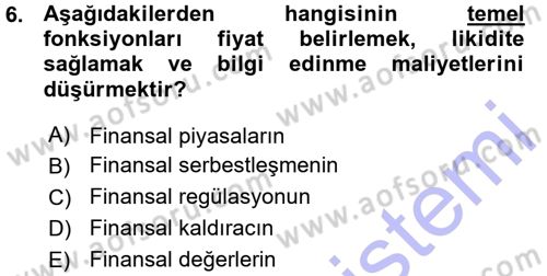 Finansal Yönetim 1 Dersi 2015 - 2016 Yılı (Vize) Ara Sınav Soruları 6. Soru