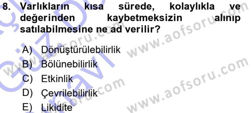 Finansal Yönetim 1 Dersi 2015 - 2016 Yılı (Vize) Ara Sınav Soruları 8. Soru