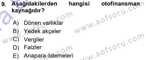 Finansal Yönetim 1 Dersi 2015 - 2016 Yılı (Vize) Ara Sınav Soruları 9. Soru