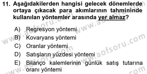 Finansal Yönetim 1 Dersi 2015 - 2016 Yılı (Final) Dönem Sonu Sınav Soruları 11. Soru