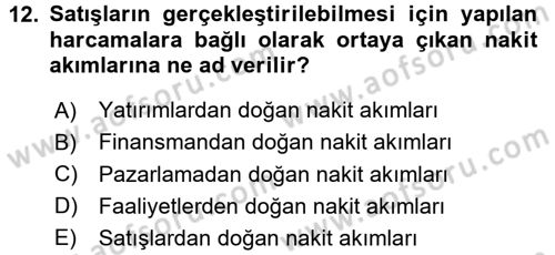 Finansal Yönetim 1 Dersi 2015 - 2016 Yılı (Final) Dönem Sonu Sınav Soruları 12. Soru