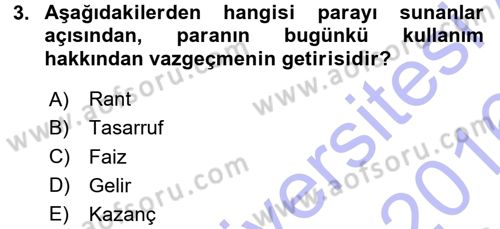Finansal Yönetim 1 Dersi 2015 - 2016 Yılı (Final) Dönem Sonu Sınav Soruları 3. Soru