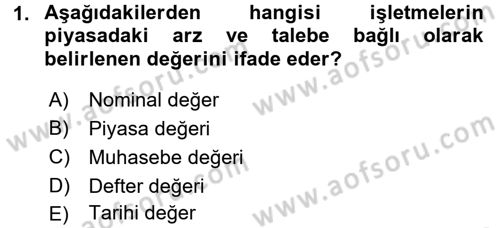 Finansal Yönetim 1 Dersi 2015 - 2016 Yılı Tek Ders Sınav Soruları 1. Soru