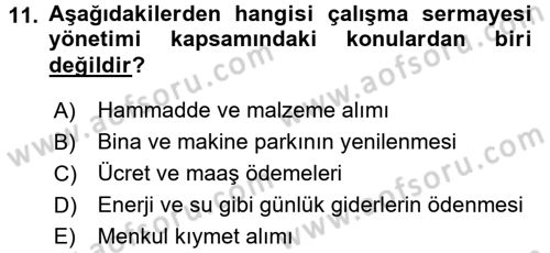 Finansal Yönetim 1 Dersi 2015 - 2016 Yılı Tek Ders Sınav Soruları 11. Soru