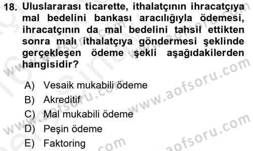 Finansal Yönetim 1 Dersi 2015 - 2016 Yılı Tek Ders Sınav Soruları 18. Soru
