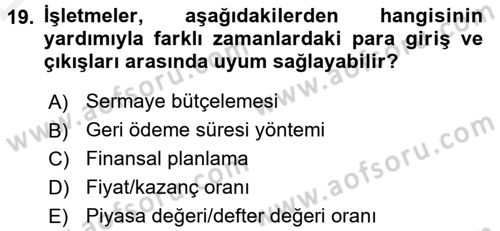 Finansal Yönetim 1 Dersi 2015 - 2016 Yılı Tek Ders Sınav Soruları 19. Soru