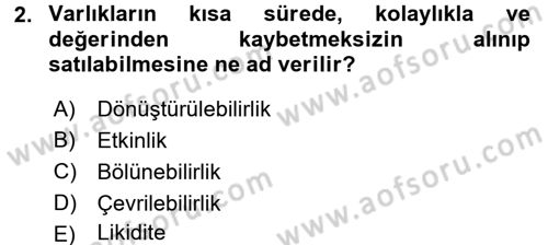 Finansal Yönetim 1 Dersi 2015 - 2016 Yılı Tek Ders Sınav Soruları 2. Soru