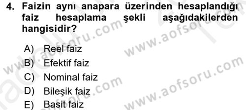 Finansal Yönetim 1 Dersi 2015 - 2016 Yılı Tek Ders Sınav Soruları 4. Soru