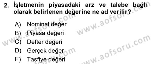 Finansal Yönetim 1 Dersi 2016 - 2017 Yılı 3 Ders Sınav Soruları 2. Soru