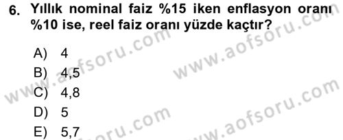 Finansal Yönetim 1 Dersi 2016 - 2017 Yılı 3 Ders Sınav Soruları 6. Soru