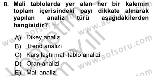 Finansal Yönetim 1 Dersi 2016 - 2017 Yılı 3 Ders Sınav Soruları 8. Soru