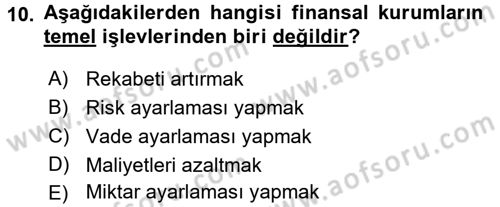 Finansal Yönetim 1 Dersi 2016 - 2017 Yılı (Vize) Ara Sınav Soruları 10. Soru