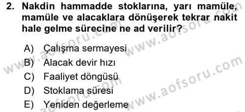 Finansal Yönetim 1 Dersi 2016 - 2017 Yılı (Vize) Ara Sınav Soruları 2. Soru