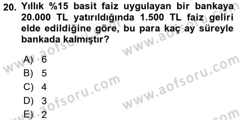 Finansal Yönetim 1 Dersi 2016 - 2017 Yılı (Vize) Ara Sınav Soruları 20. Soru